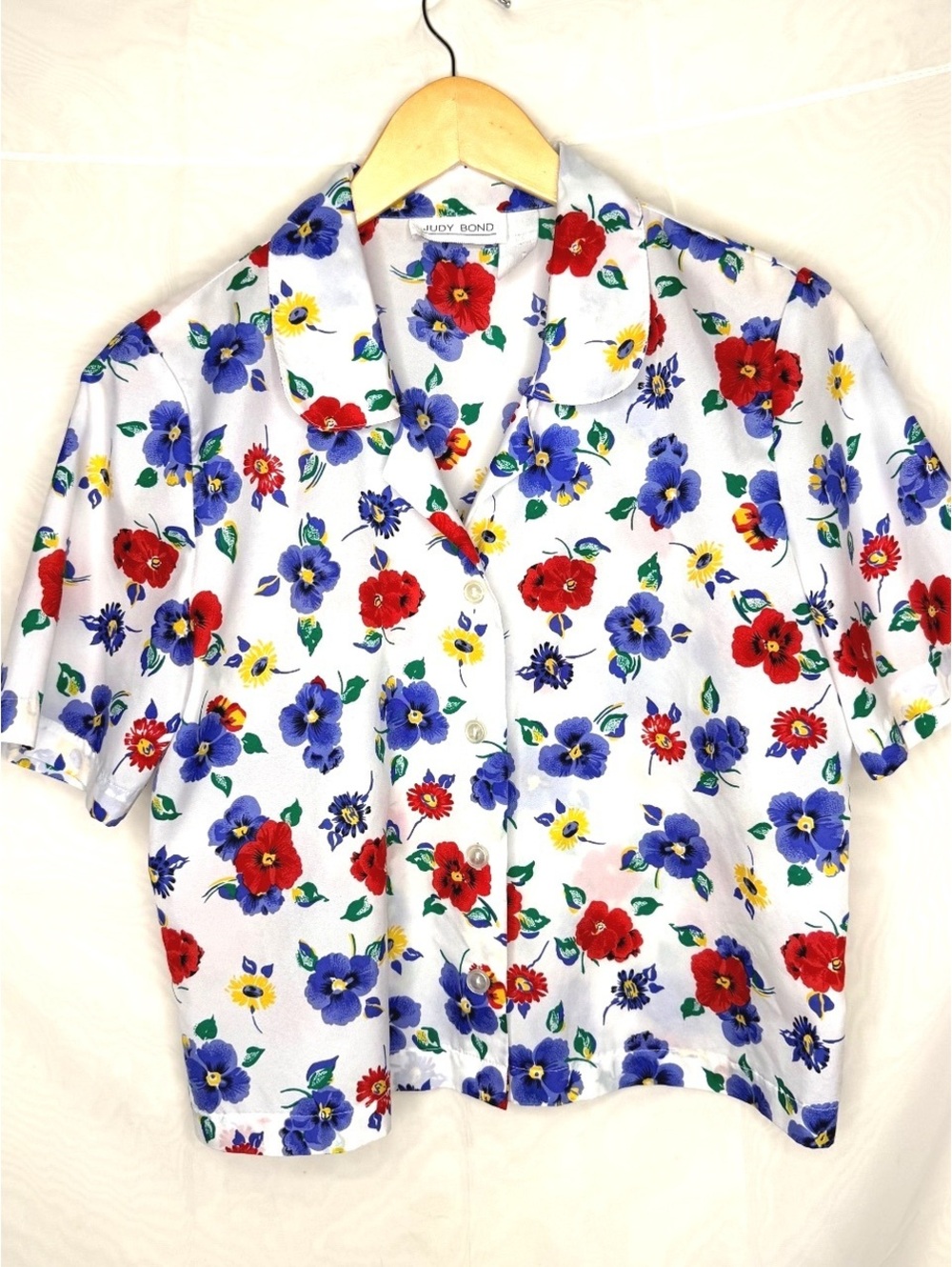Judy Bond 1970s Pansy Floral Button Front Blouse Size 8